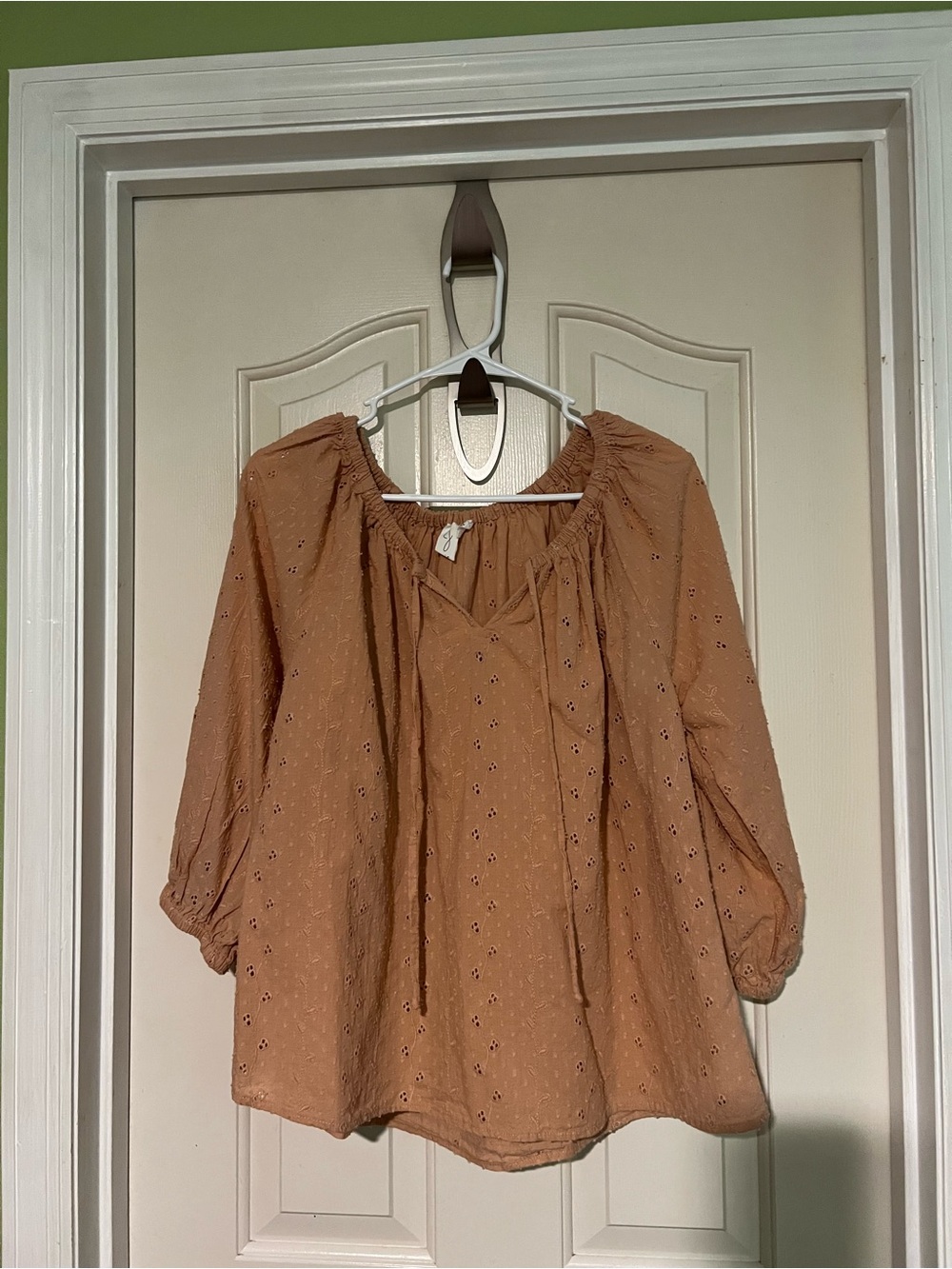 🔥 Joie Tan Eyelet Peasant Blouse